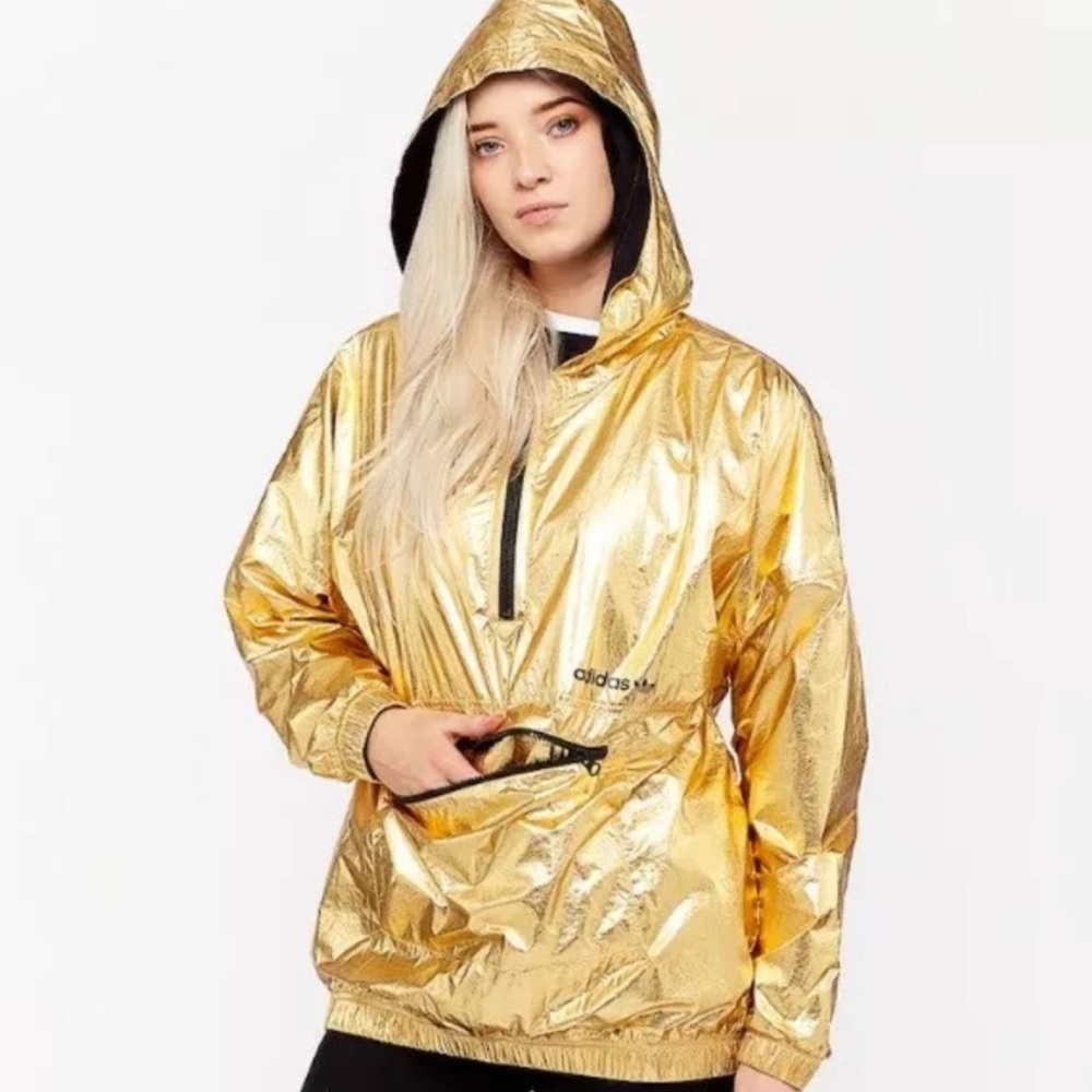 NWT Adidas Originals Golden Wb Windbreaker Gold Half-Zip BR0290 Women X-Small - Picture 2 of 3
